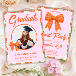 Wilde bloem Oranje Geruite Strik Foto Afstuderen Kaart