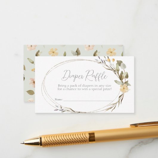 Wilde bloem Ovaal Baby shower Diaper Raffle Ticket Informatiekaartje (Voorkant / Achterkant in situ)