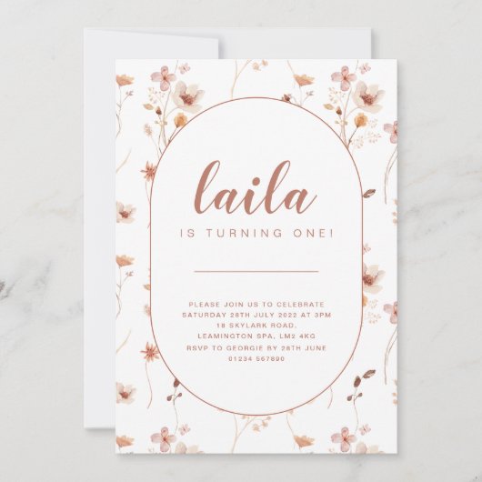 Wilde bloem Oval Birthday Invitation Kaart (Voorkant)