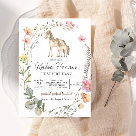 Wilde Bloem Paard Verjaardagsuitnodiging Kaart