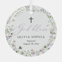 Wilde bloem Paars Girl Cross Baptism Ornament