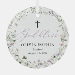 Wilde bloem Paars Girl Cross Baptism Ornament