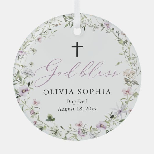 Wilde bloem Paars Girl Cross Baptism Ornament (Voorkant)