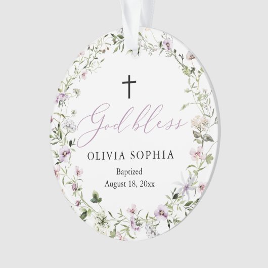 Wilde bloem Paars meisje Baptisme AcrylOrnament Ornament (voorkant)