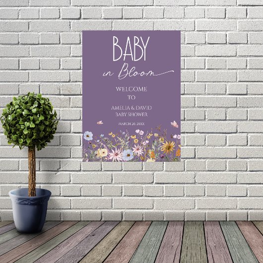 Wilde bloem Paarse Baby in Bloom Baby Shower Poster