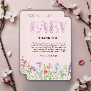 Wilde Bloem Paarse Bloem Baby Monogram Baby Shower Bedankkaart