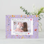Wilde bloem paarse eerste Moederdag Foto Bedankkaart (Staand voorkant)