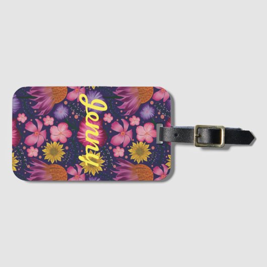 Wilde bloem Paarse Floral, gepersonaliseerd Bagagelabel (Voorkant (horizontaal))