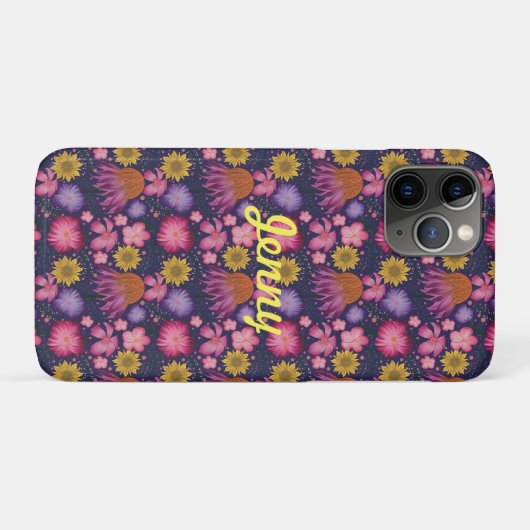 Wilde bloem Paarse Floral, gepersonaliseerd Case-Mate iPhone Case (Achterkant (horizontaal))