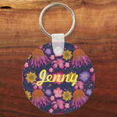 Wilde bloem Paarse Floral, gepersonaliseerd Sleutelhanger (Voorkant)