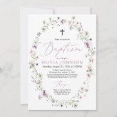 Wilde bloem Paarse Floral Girl Baptism Invitation Kaart (Voorkant)