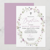 Wilde bloem Paarse Floral Girl Baptism Invitation Kaart (Voorkant / Achterkant)