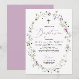 Wilde bloem Paarse Floral Girl Baptism Invitation Kaart