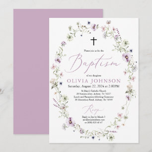 Wilde bloem Paarse Floral Girl Baptism Invitation Kaart