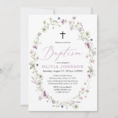 Wilde bloem Paarse Floral Girl Baptism Invitation Kaart (Voorkant)