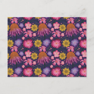 Wilde bloem Paarse Floral Pattern Briefkaart