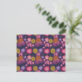 Wilde bloem Paarse Floral Pattern Briefkaart (Staand voorkant)