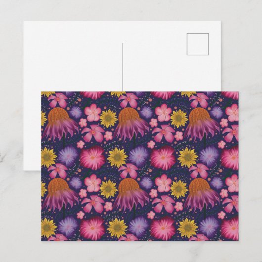 Wilde bloem Paarse Floral Pattern Briefkaart (Voorkant / Achterkant)
