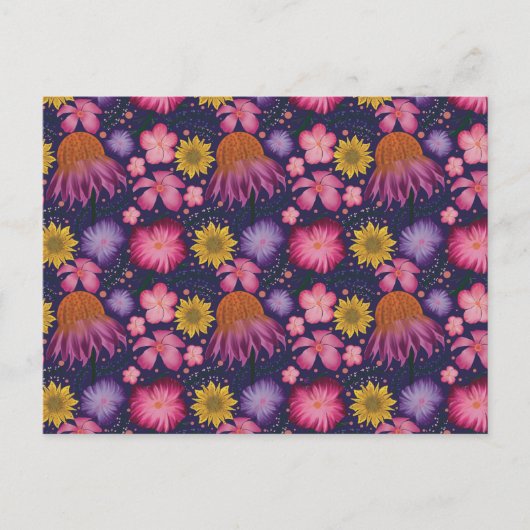 Wilde bloem Paarse Floral Pattern Briefkaart (Voorkant)