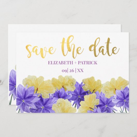 Wilde bloem paarse rapsodie save the date kaart (Voorkant / Achterkant)