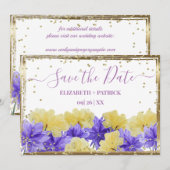 Wilde bloem paarse rapsodie save the date kaart (Voorkant / Achterkant)