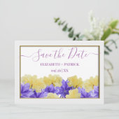 Wilde bloem paarse rapsodie save the date kaart (Staand voorkant)