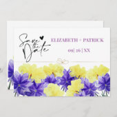 Wilde bloem paarse rapsodie save the date kaart (Voorkant / Achterkant)
