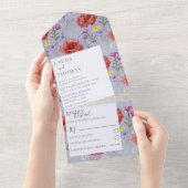 Wilde bloem Papaver Rood en Paarse Waterverf All In One Uitnodiging (Afscheurbaar)