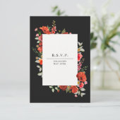 Wilde bloem papavery botanische donkere bruiloft RSVP kaartje (Staand voorkant)