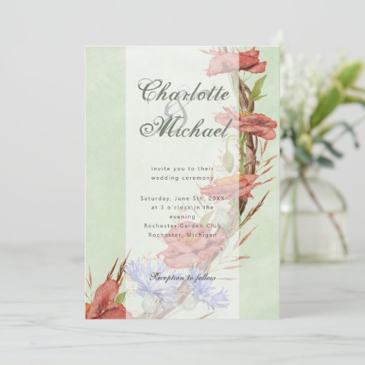 Wilde bloem papies cornflower bruiloft kaart (Staand voorkant)