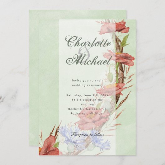 Wilde bloem papies cornflower bruiloft kaart (Voorkant / Achterkant)