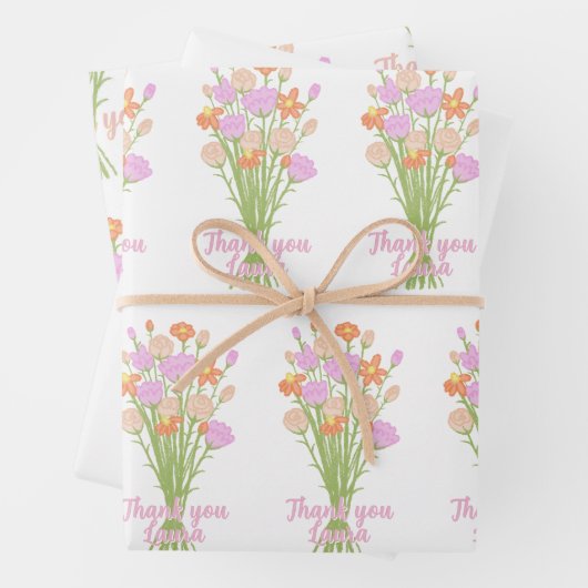 Wilde bloem Pastel Bruiloftsshower Aangepaste Dank Inpakpapier Vel (In situ)