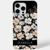 Wilde Bloem Patroon op Zwarte Persoonlijke Case-Mate iPhone Case (Achterkant)