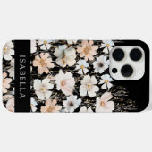 Wilde Bloem Patroon op Zwarte Persoonlijke Case-Mate iPhone Case (Achterkant (horizontaal))