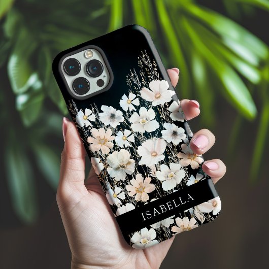Wilde Bloem Patroon op Zwarte Persoonlijke Case-Mate iPhone Case