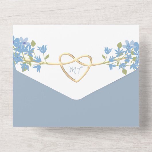 Wilde bloem Periwinkle Dusty Blue Wedding All In One Uitnodiging (Achterkant)