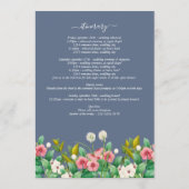 Wilde bloem Periwinkle Dusty Blue Wedding Itinerar Programmakaart (Achterkant)