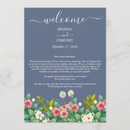 Wilde bloem Periwinkle Dusty Blue Wedding Itinerar Programmakaart