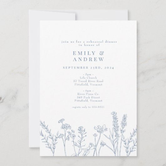 Wilde bloem Periwinkle Rehearsal Dinner Kaart (Voorkant)