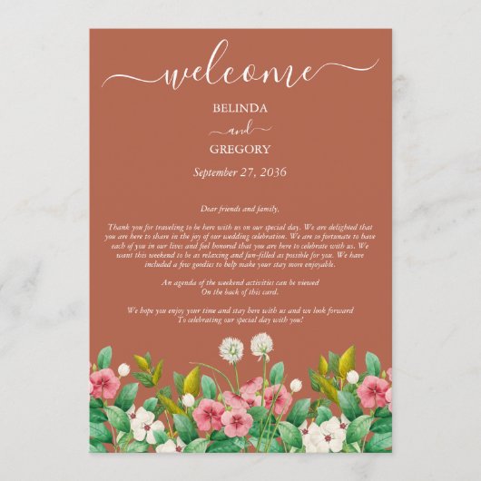 Wilde bloem Periwinkle Sinaasappel Wedroute Programmakaart (Voorkant)