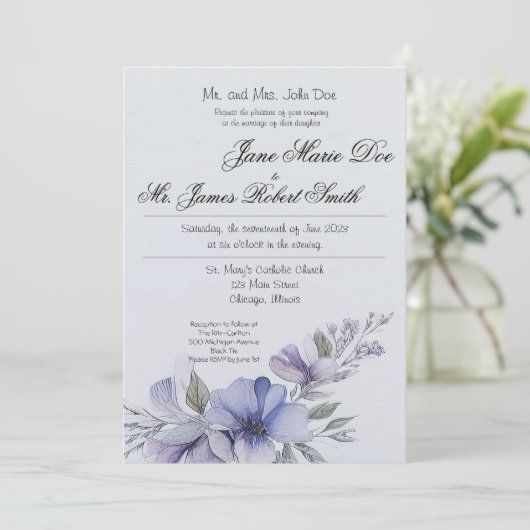 Wilde bloem Periwinkle Weddenschap Kaart (Staand voorkant)