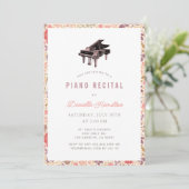 Wilde Bloem Piano Witte Recital Uitnodiging (Staand voorkant)