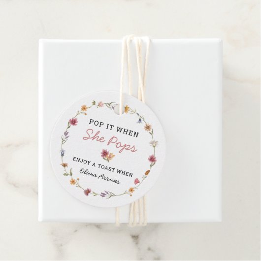 Wilde bloem Pop het als ze Champagne Favors Pop Bedankjes Labels (In situ)
