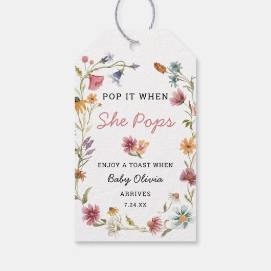 Wilde bloem Pop het als ze de champagnefles opent Cadeaulabel (Achterkant)
