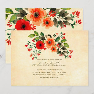 Wilde bloem Poppy Wedding Invitting Rustic Kaart