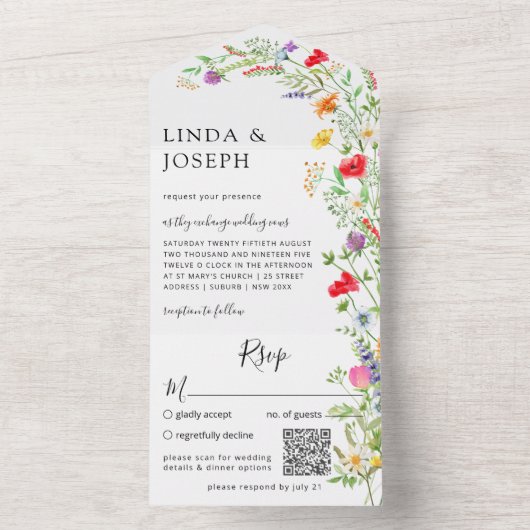 Wilde bloem QR-code alle in één uitnodiging (Binnen)