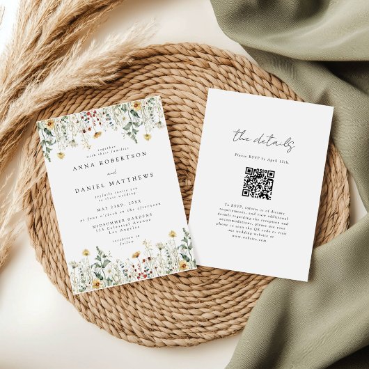 Wilde bloem QR-code bruiloft Kaart