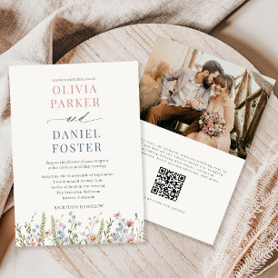 Wilde bloem QR-code foto bruiloft Kaart