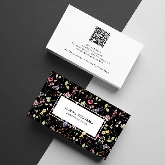 Wilde bloem QR-code lente bloem zwart Visitekaartje