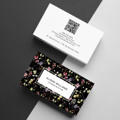 Wilde bloem QR Code Spring Floral Black Visitekaartje